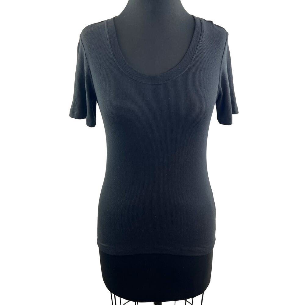 ALALA Black Tencel Top Cotton Stretch Scoop Neck Short Sleeve Pullover Size XS